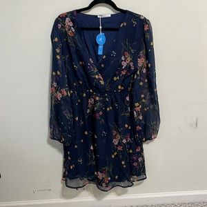 Sheer Navy chiffon a-line dress lined